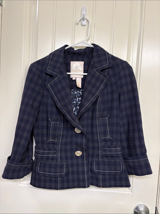 Tracy Reese Jackets & Blazers - Tracy Reese Navy Plaid Tailored Blazer with Contrast Stitching